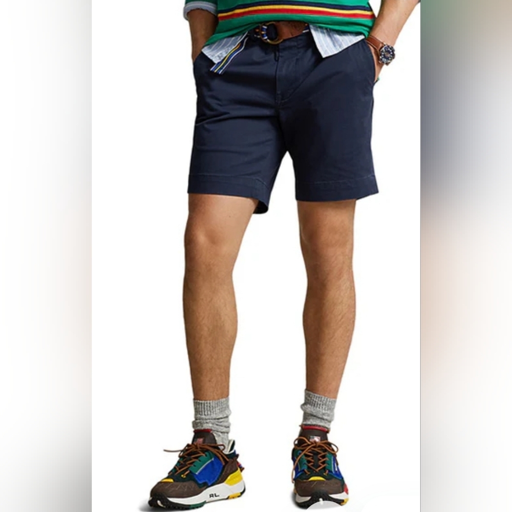 $99 Polo Ralph Lauren Mens 8-Inch Shorts Straight Fit Line Newport Navy